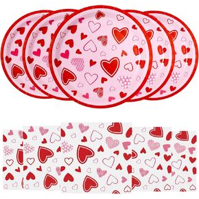 yy 60 Valentine‘’s Day Paper Plates and Napkins Set Disposable Dinnerware for Happy Valentine's Day Party Supplies