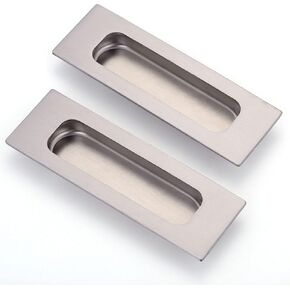 Lpraer 2 Pack Flush Pulls for Sliding Doors 4.75"x1.6" Brushed Nickel Stainless Steel Rectangular Recessed Barn Door Pulls for Closet Cabinet Doors