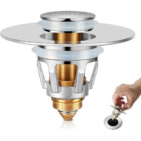 Bathroom Sink Stopper,UniversalBasin Pop Up Bathroom Drain Stopper, for 1.1~1.5 in U.S. Standard Drain Holes, with Hair Catcher Anti Clogging Bathroom Sink Drain Strainer (Silver)
