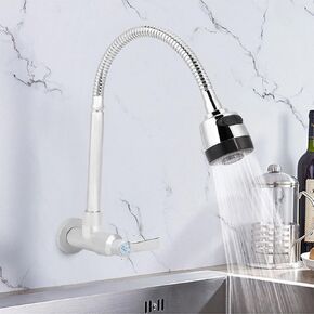 Kitchen Sink Faucet, Wall Mount Single Lever Faucet 360 Degree Swivel Mixer Water Tap for Home Bathroom Laundry Room Restaurant