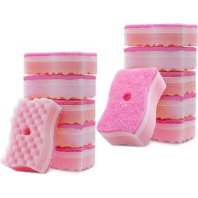 12 Packs Kitchen Individually Wrapped Sponges, Dishwashing Sponge Washer Mat Without Scratches, Used to Scrub Sponge Kitchen, Bathroom, Car Wash (Pink)