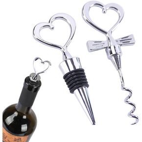 2 Pack Heart Wine Bottle Stopper, BetterJonny Stainless Steel Wine Bottle Stopper and Bottle-opener with Gift Box Packing Handheld Wine Bottle Cork Remover Accessory Tool for Holiday Wedding Party