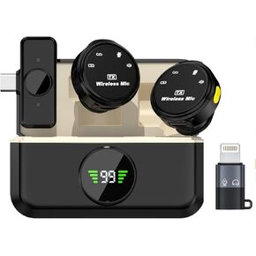 Wireless Lavalier Microphone for iPhone/Android, 2 TX + 1 USB C RX/Lightning Converter, 100FT Range Wireless Lapel Microphone for Video Recording, Interview, Podcast, Vlog, YouTube