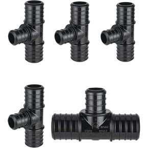 (Pack of 5) EFIELD Poly PPSU Pex Crimp Fittings 1" X1" X3/4" Reducing Tee For Pex Tubing Connection, ASTM F2159