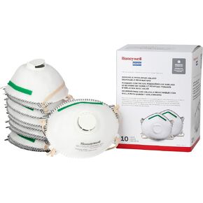 Honeywell Safety Products NIOSH-Approved N95 Respirator Mask with Exhalation Valve for Airborne Particulates, 10-Pack (RWS-54007), White