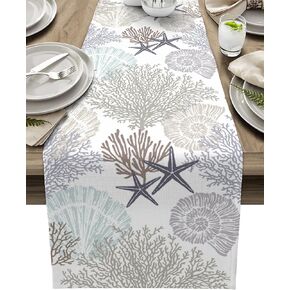 Nautical Coastal Table Runners Ocean Beach Coral Table Runners for Dining Room Starfish Grey Dinner Runner Kitchen Parties Patio Decor, 13x48 Inch