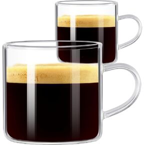 PARACITY Espresso Cups Set of 2, 4.3oz Espresso Shots Cup, High Borosilicate Glass Espresso Cups with Handle, Espresso Machine Accessories