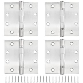 4 Packs Stainless Steel Door Hinges, 4.5 x 4.5 Inches Door Hinges, Commercial Ball Bearing Door Hinges with Mounting Screws