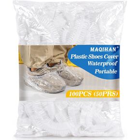 100pcs(50PRS) Shoe Covers Disposable - Portable Size Save Space for Rainy Days Waterproof Booties Covers Plastic Rain Shoe Protector Foot Covers Indoors Reusable Women Men Shoe Bags for Travel