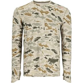 Simms SolarFlex Crewneck Long Sleeve Fishing Shirt for Men: UPF 50+ Sun Protection, Quick-Dry, Odor-Resistant (Ghost Camo Stone/Stone, XX-Large)
