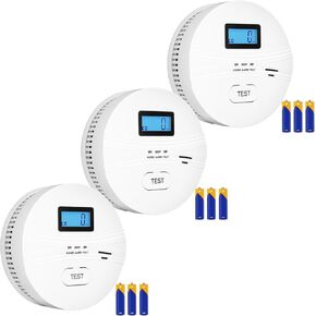 2 in 1 Co & Smoke Detectors, Battery Co and Smoke Detector Combo with Digital Display, Warning Sound Indicators, 3 Packs, Easy Installation