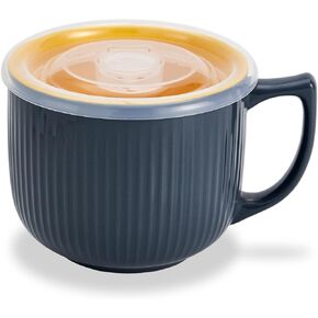 Ceramic Soup Bowls with Handle and Vented Lid, 32oz Large Wide Soup Mugs with handles, Soup Cups for Ramen, Pastas, Salads, Cereals, Microwave and Dishwasher Safe - (Gray)