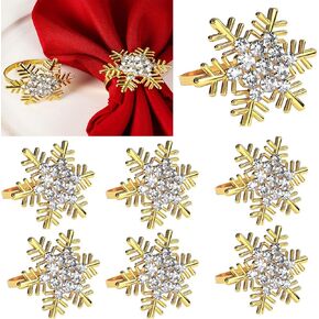 Snowflake Christmas Napkin Rings Set 6 Gold Snowflake Winter Wedding Holidays Thanksgiving Xmas Dinner Tables Rings Dinners Parties Table Decor