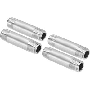 PATIKIL 304 Stainless Steel Pipe Fitting 1/4" NPT x 1/4" NPT Male Thread, 4 Pcs 2inch/50mm Length Nipple Cast Pipe Coupling Fitting Connector
