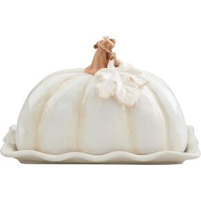 Mud Pie White Pumpkin Butter Dish, 4 1/4" x 7 1/2", Cream