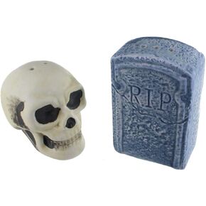 Graveyard Skull and Tombstone Salt and Pepper Shakers