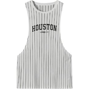 SweatyRocks Men's Letter Print Striped Tank Top Round Neck Sleeveless Workout Tops