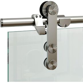 DIYHD 6.6FT Easy Mount Stainless Steel Glass Sliding Barn Door Hardware Interior Partition Office Glass Door Sliding Track Kit (6.6ft-Single Door kit)