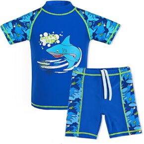 TFJH E Two Piece Boys Short Sleeve Swimsuit UPF 50+ UV Rash Guard Sets Swimwear