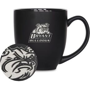 Rico Industries NCAA Bryant Bulldogs 15oz ليزر محفور ماتية سوداء من السيراميك بيسترو - للمشروبات الساخنة أو الباردة