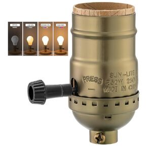 4 Way Lamp Socket Replacement, E26 Threaded Base, Lamp Base Replacement,Turn Knob for Low-Medium-High Light Settings (Antique Brass)