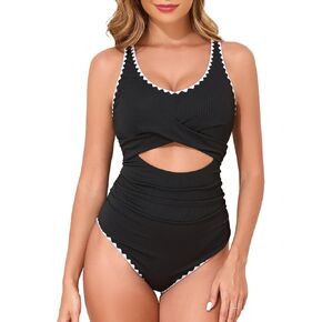 Summer Mae Ribbed Women's One Piece Swimsuits Tummy Control Swimming Suits Cut-Out Bathing Suits Sexy