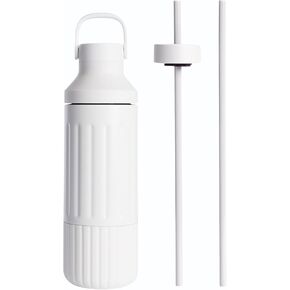 BEAST Health® Stainless Steel Water Bottle, 22 oz, Insulated Stainless Steel, Leak-Proof, Reusable Straw System, Portable Carry Cap, BPA-Free, Dishwasher Safe (Cloud White)