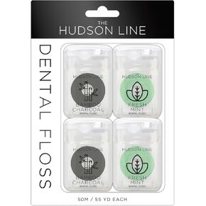 BLKSMITH Mint & Charcoal Expanding Dental Floss, 4 Pack 50 Meter - 55 Yard Bamboo Floss, Premium Dental Care, Strong & Durable Mint & Charcoal Floss for Superior Oral Hygiene