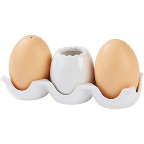 Egg-Shaped Ceramic Spice Shaker Seasoning Dispenser Flavor Ware Toothpick Jar Bottle With Holes, Porcelain Cruets Salt and Pepper Powder Tank with Tray for Barbecue Restaurant Kitchen Household Gift