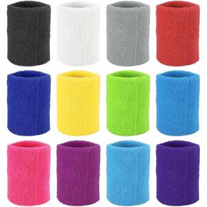 PATIKIL Sports Wristbands 8x8cm, 24 Pcs Wrist Sweatband Absorbent Cotton Terry Cloth Wrist Bands for Competitions Tennis Basketball Working Out Athletic Running, 12 Color
