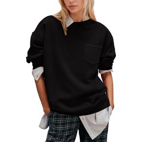 MISSACTIVER Women Oversized Sweatshirts Exposed Seam Pullover Sweatshirt Crewneck Pullover Tops Streetwear with Pocket