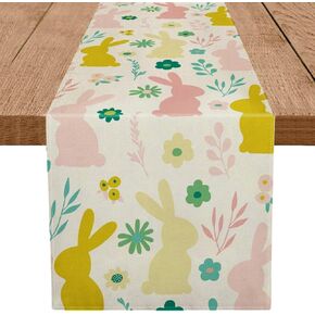GPGHE Easter Table Runner Bunny Rabbit Floral Seasonal Spring Holiday Kitchen Dining Table Home Outdoor Indoor Decor 13 x 36 Inch