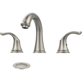 Bathroom Faucet, Swan Neck Bathroom Faucets for Sink 3 Hole, 8 Inch Brushed Nickel Bathroom Faucet with Pop up Drain and Water Lines(Brushed Nickel)