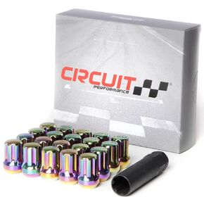 Circuit Performance Spline Drive Tuner Acorn Lug Nuts Neo-Chrome Rainbow 14x1.5 Forged Steel (20pc + Tool) Compatible with Dodge Challenger Charger