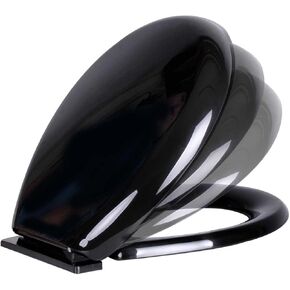 Renovators Supply Manufacturing Black Slow Close Round Toilet Seat No Slam Easy Soft Close Plastic Toilet Seat Lid With Non Slip Seat Bumpers Comfortable Seat Adjustable Hinge Hardware