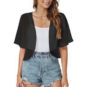 Women Shrug Chiffon Cardigans Open Front Short Sleeve Bolero for Evening Dressy