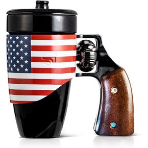 Coffee Mug for Men, Ceramic Novelty Revolver Coffee Cup Mugs, Birthday Gifts for Father, Black Cool Gun Mugs for Men, Valentine's Day Gift for Him, Fathers Day Dad Gifts (16 oz Black FLAG)