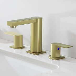 Gold Bathroom Faucet 3 Hole, Widespread Bathroom Faucet Brushed Gold, 2-Handles 8 Inch Centerset Bathroom Sink Faucets with Water Hoses and Pop-up Drain for RV Bath Vanity Lavatory