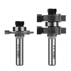 Tongue and Groove Router Bit Set, 1/4 Inch Shank - 2pcs Router Bits for 3/4" Stock, 1/4" Cutting Depth, 3 Teeth T Shape Shaker Door Router Bit Set