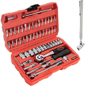 LLNDEI 1/4 Inch Socket Set Metric 58PCS with Ratchet Wrench, Magnetic Pick-Up Tool, Extensions with 1/4" Drive Bits（30PCS）, Home Repair Kit & Automotive Repair, DIY'er (Sockets 4-14mm)