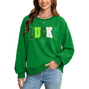 For G and PL Women's St. Patrick's Day Sequin Long Sleeve Crewneck Sweatshirt