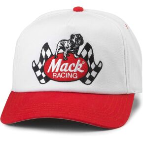 AMERICAN NEEDLE Mack Trucks Officially Licensed Roscoe Trucker Apparel Adjustable Baseball Hat White/Red (23008A-MACKT-WHRE)