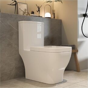 MEJE #1015 - Modern Square Design One Piece Toilet with Comfort Seat Height,Soft Close Seat Cover, Dual Flush, White