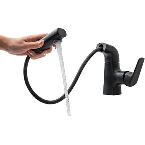 Bathroom Faucets with Pull Out Sprayer Bathroom Sink Faucet Single Handle Single Hole Bathroom Pull Down RV Sink Faucets Stainless Steel Lavatory Faucet Black Modern Bathroom Faucets