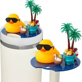 Yellow Duck Cup Topper Decoration - Summer Beach Mini Duck Lid Plate Topper for Sport Cup 40oz Accessory Tumbler Water Bottle Glitter Bling Cover Cap for Valentine's Day Birthday Gift Supply