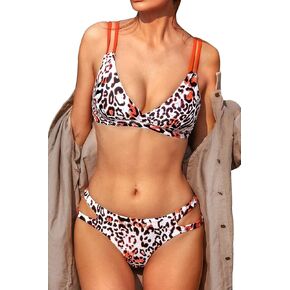 CUPSHE Women's Bikini Sets Leopard Print V Neck Strappy Reversible Bottom in Kuwait