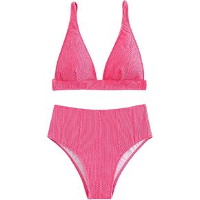 Milumia Women's 2 Piece Bikini Sets Textured Spaghetti Strap High Waist Swimsuit Swimwear