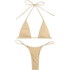 SHENHE Women's Halter Micro Triangle Thong Bikini Tie Side 2 Piece Swimsuit Bathing Suits