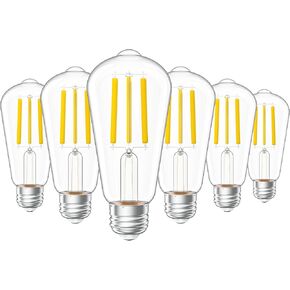 Sunco 6 Pack Vintage LED Edison Bulbs, 75W Equivalent 8.5W, 1000 LM Dimmable ST58 Filament, 4000K Cool White, E26 Medium Base Clear Glass Light Bulbs