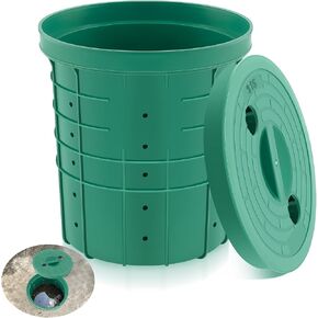 Perforated Sump Basin with Lid Sump Pump Basin Perforated Sump Pump Bucket with Drilled Holes for Crawl Spaces, Yards, Patios and Driveways(Green,13 x 11.4 x 15 Inch)
